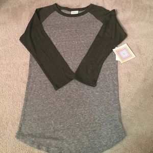 LuLaRoe NWT XXS Grey Randy w Greenish/gold sleeves