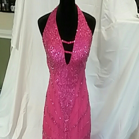 Prom fushia colored v neck prom dress