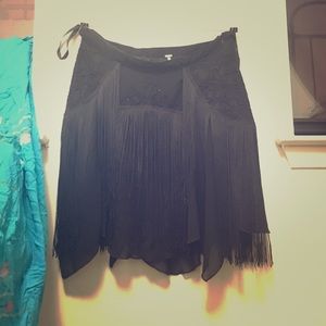 FREE PEOPLE Black Mini Fringe Skirt