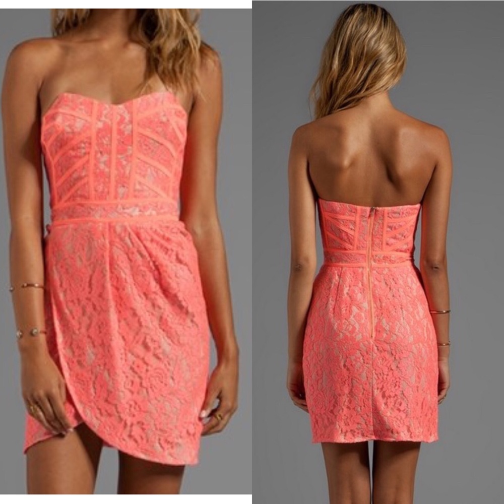 Finders Keepers Neon Coral Strapless Dress