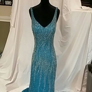 Prom Blue v neck sequin  dress