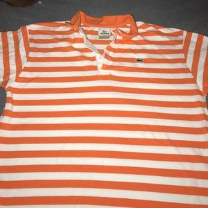 Lacoste Orange and White Striped Polo
