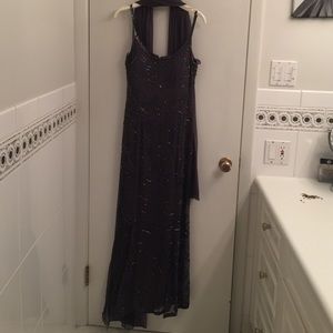 Smoky grey beaded gown with matching shawl.
