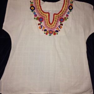 Vintage Mexican Embroidered Tunic Top Pin-tucks L