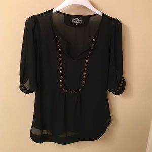 Angie Sheer Top - Black - 3/4 sleeve