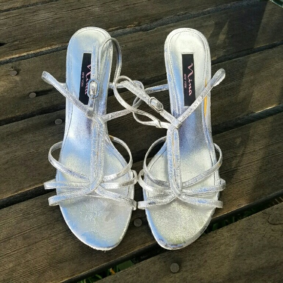 Nina Silver Sandals Kitten Heels Pumps Wedding