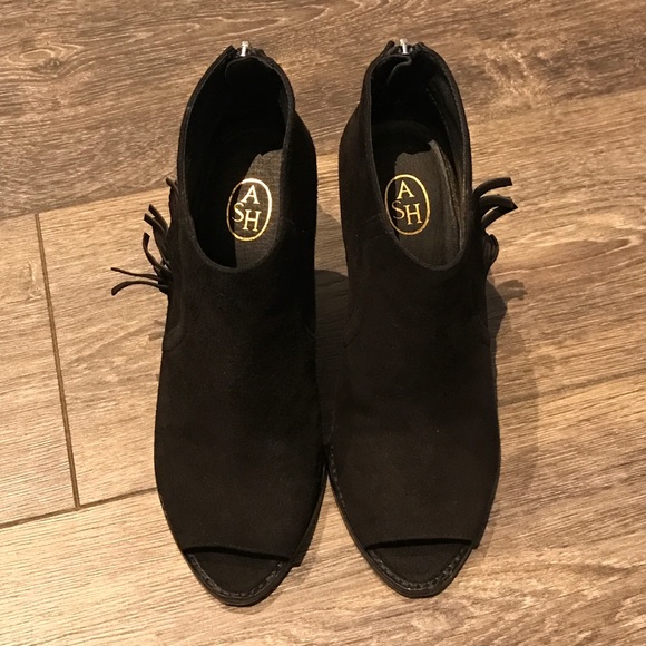 Ash Lynx Bis Fringed Suede Peep Toe Wedge Booties - Picture 4 of 4