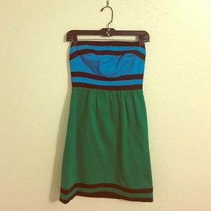 LTD blue and green colorblock strapless dress