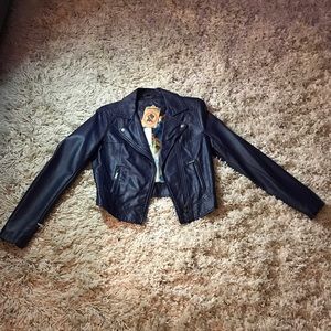 Vegan navy blue leather jacket