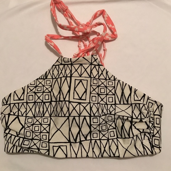 high neck black and white swim top extra small