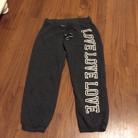Gray sweatpants with side lettering.