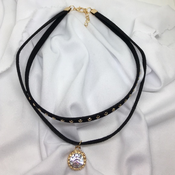 💕Only ONE left!💕Double Choker with Gold Pendant - Picture 3 of 3