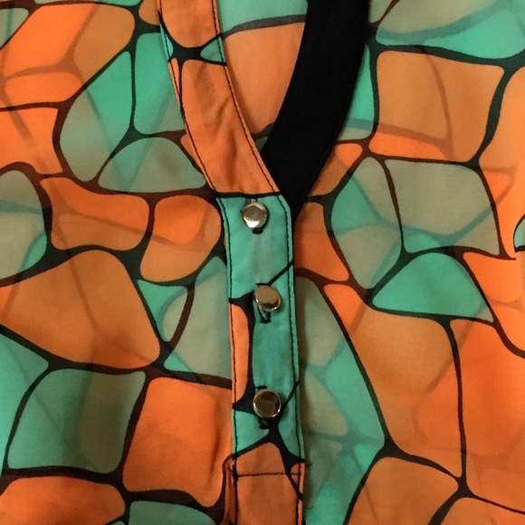 Summer Multi-Color Pattern Loose Teal & Orange Top - Picture 2 of 7
