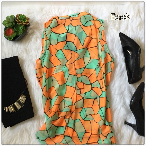 Summer Multi-Color Pattern Loose Teal & Orange Top - Picture 3 of 7