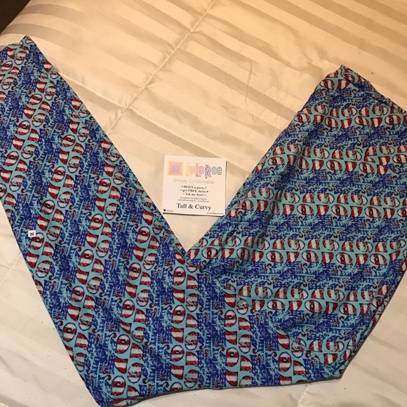 SOLD! Lularoe leggings blue, red, teal, white TC - Picture 2 of 4