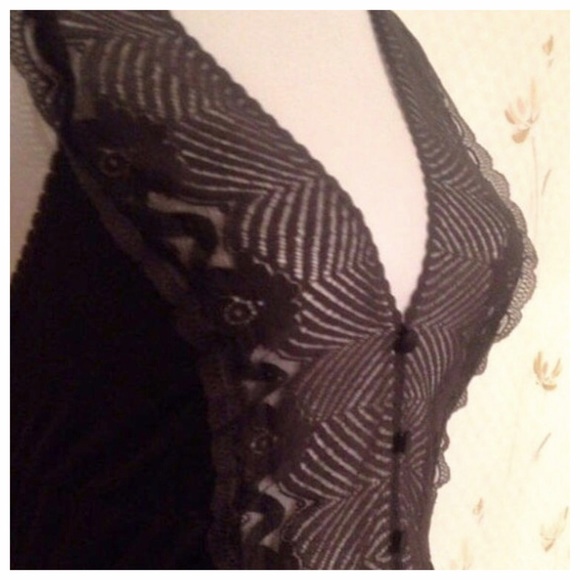 Vintage Black Maxi Nightgown, Sheer Lace - Picture 2 of 4