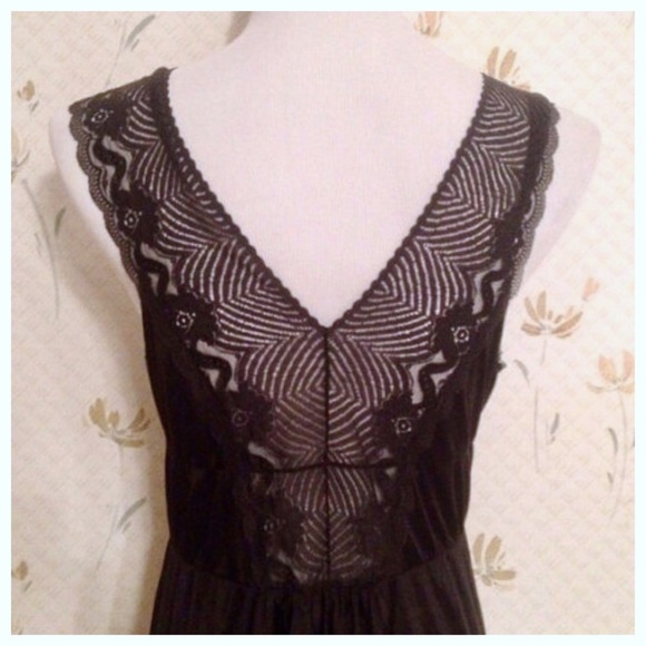 Vintage Black Maxi Nightgown, Sheer Lace - Picture 3 of 4
