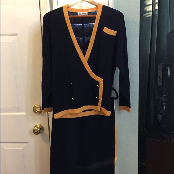 St. John Marie Gray Knit Top and Skirt