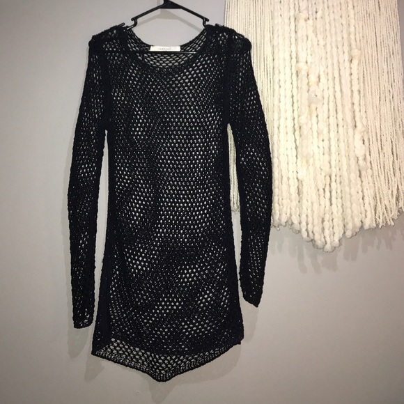 Black, Crochet, Long sleeve cover up