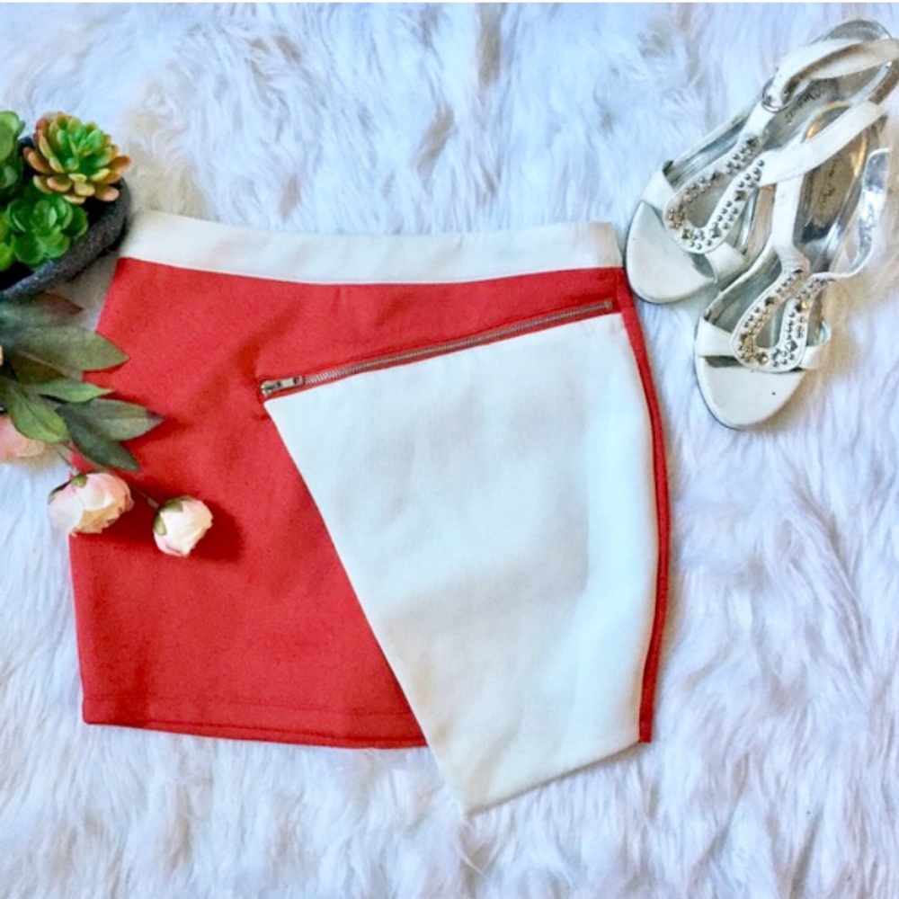 💋Orange White Mini Stylish Skirt - Picture 1 of 5