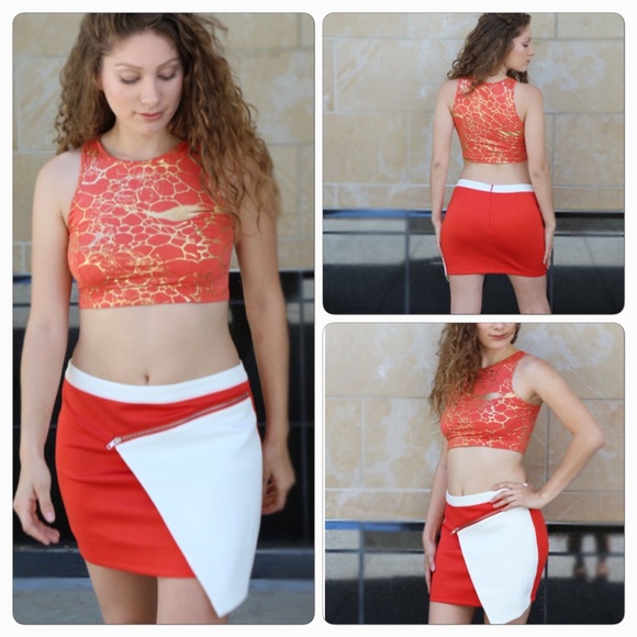 💋Orange White Mini Stylish Skirt - Picture 2 of 5