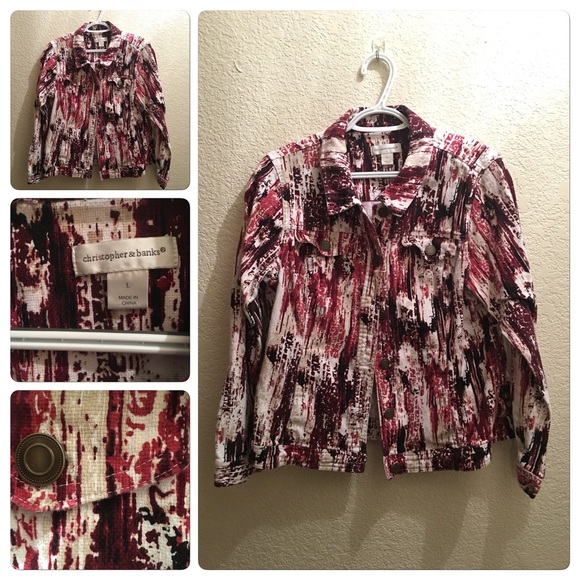 C&B jacket in burgundy colors, tan and white. Lg