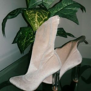 Amina Nude Velvet Perspex heel