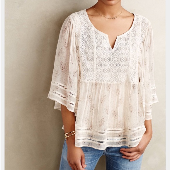 Anthropology Meadow Rue Aeris silk peasant blouse