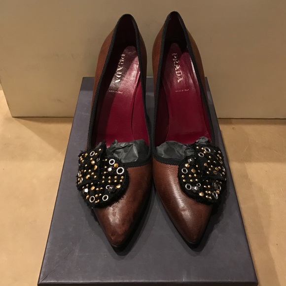 Prada Pointy Toe Decorative Pump