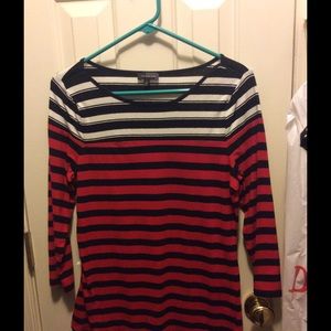 Red, White and Blue Stripe Shirt 3/4 Sleeve