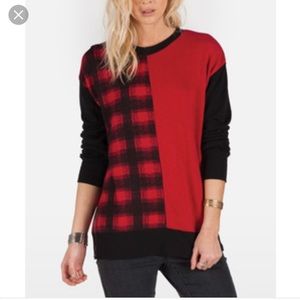 Volcom- Sweatshirt half plaid/half red