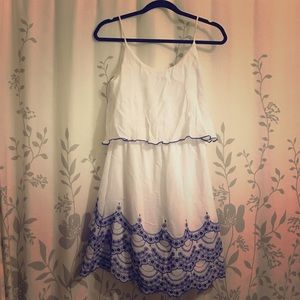 Beautiful white linen and embroidered trim dress