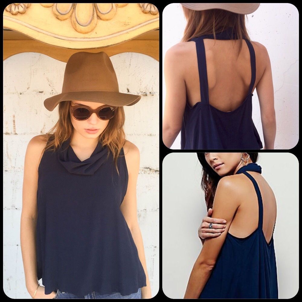 Free People City Lights Navy Cowl Top - Picture 3 of 5