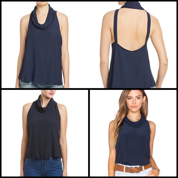 Free People City Lights Navy Cowl Top - Picture 4 of 5