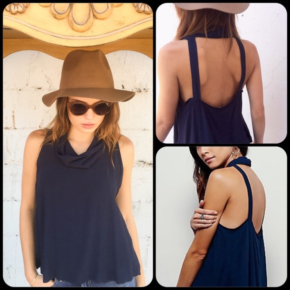 Free People City Lights Navy Cowl Top - Picture 3 of 5