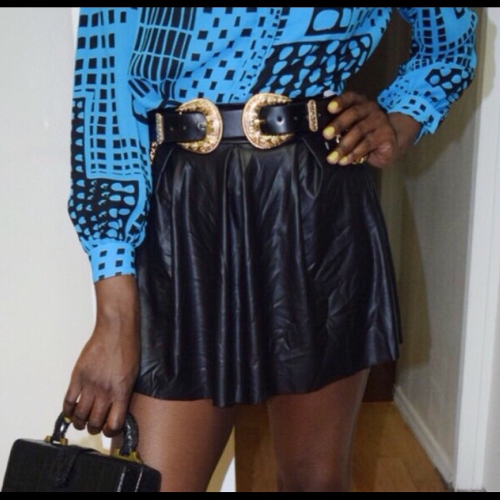 FAUX LEATHER SKATER SKIRT