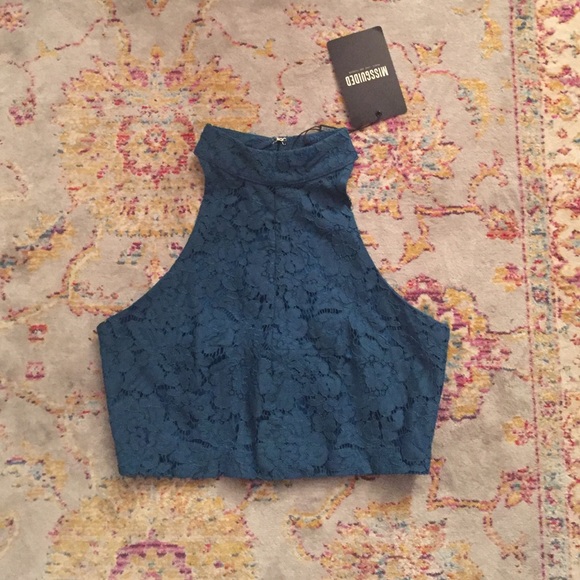 Teal Missguided lace cropped&backless tank top