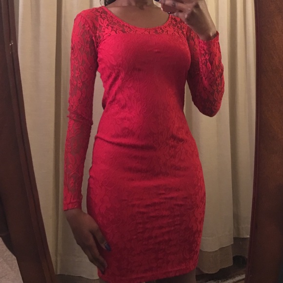 Kardashian Kollection Red Lace Bodycon Dress