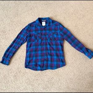 Men's Blue and Purple Plaid Button Down