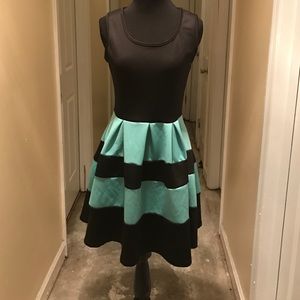 Aqua and black dress
