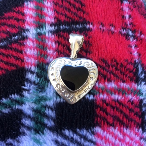 Sterling Silver/Black Onyx Puffed Heart Pendant