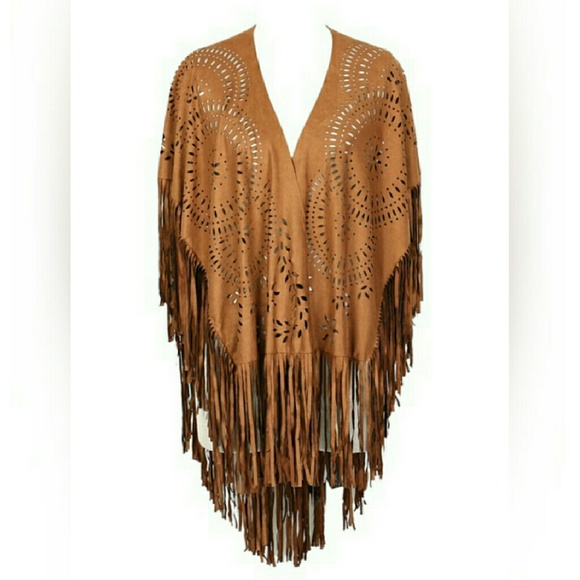 Bohemian Faux Suede Fringe Wrap NWT! - Picture 2 of 3
