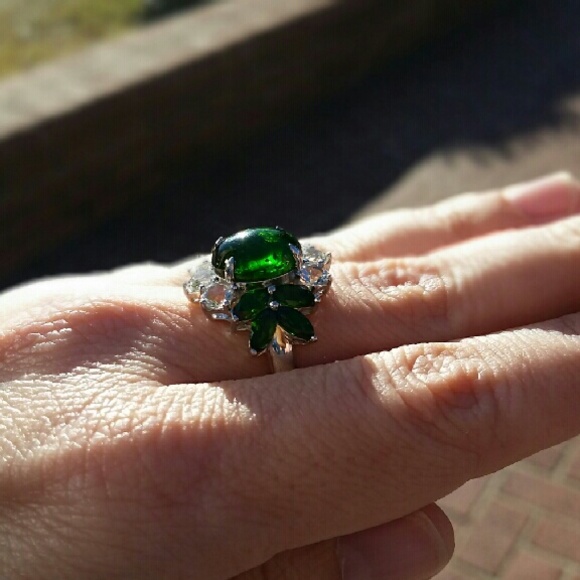 SOLD Huge Chrome Diopside White Topaz Silver Ring - Picture 1 of 4