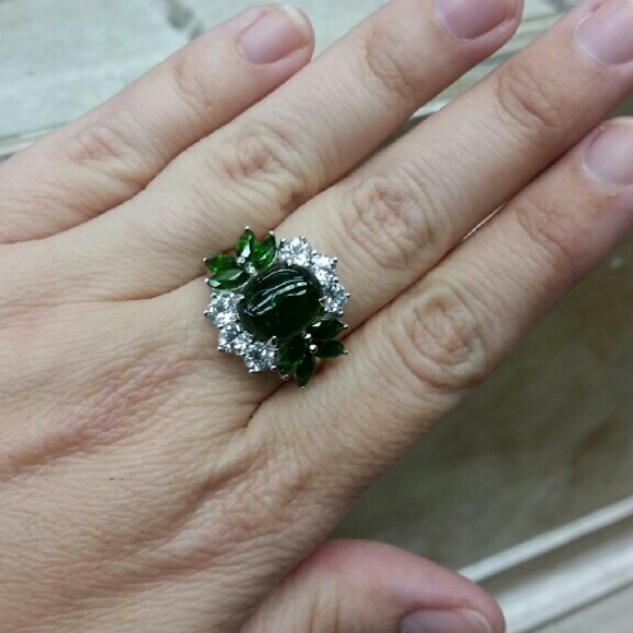 SOLD Huge Chrome Diopside White Topaz Silver Ring - Picture 2 of 4