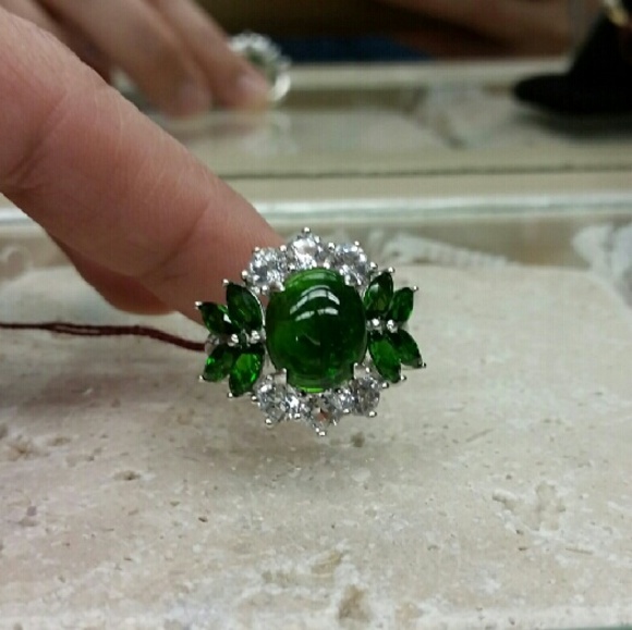 SOLD Huge Chrome Diopside White Topaz Silver Ring - Picture 3 of 4