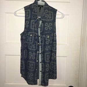 Blue button down design tank top