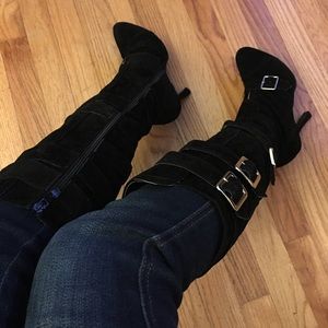 Ellie Long Buckle Black Calf Boots
