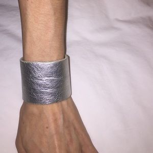 Silver Leather Cuff Bracelet