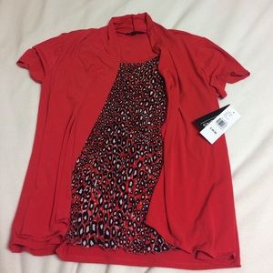 Red, black and white dress top