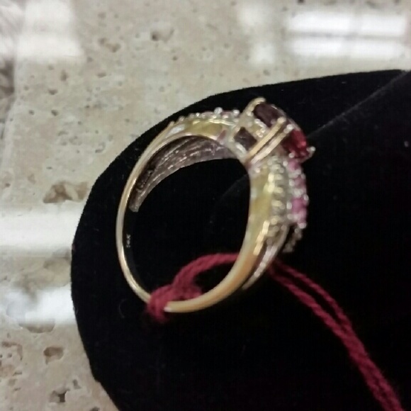SOLD Pink Tourmaline Gold Sapphire And Diamond Ring - Picture 2 of 5